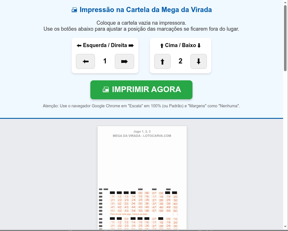 Painel de ajustes finos para alinhamento da impressão