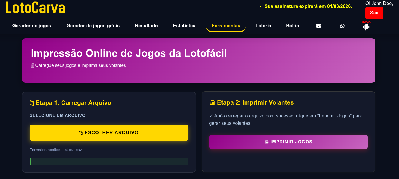 Upload de arquivo Lotocarva